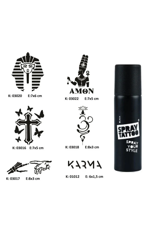 Farklı İnançlar Spray Tattoo Geçici Dövme Seti Dark Sprey Dövme Kiti