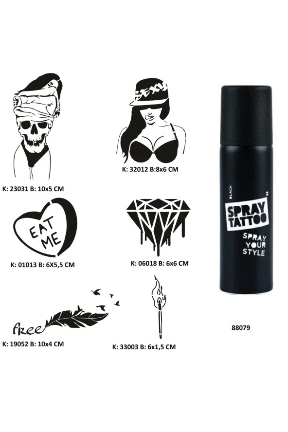 Davetkar Modeller Spray Tattoo Geçici Dövme Seti Dark Sprey Dövme Kiti