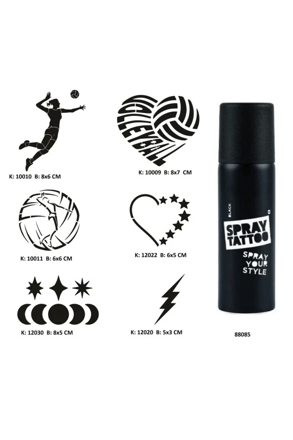 Voleybol Aşkı Spray Tattoo Geçici Dövme Seti Dark Sprey Dövme Kiti