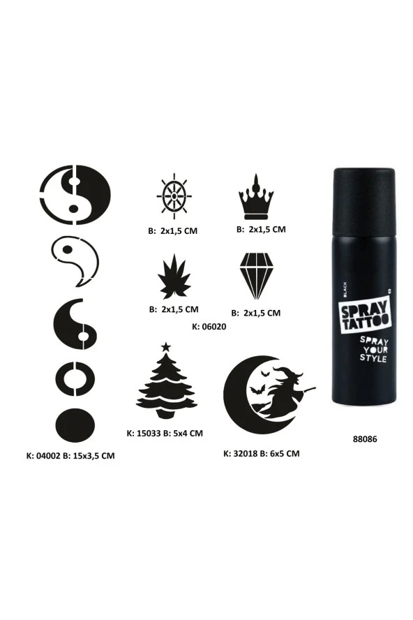 Minimal Parmak ve Sırt Serisi Spray Tattoo Geçici Dövme Seti Dark Sprey Dövme Kiti