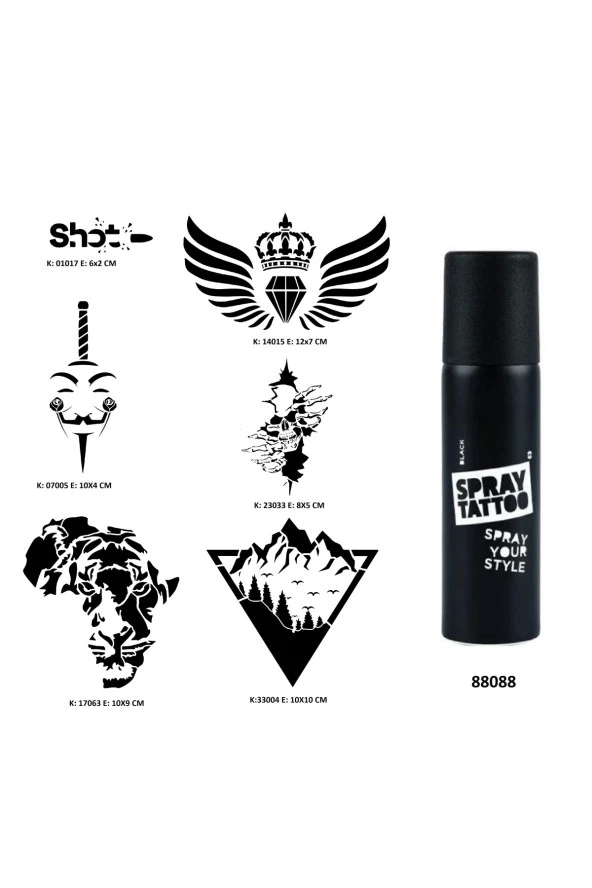 Kanat ve Vahşi Spray Tattoo Geçici Dövme Seti Dark Siyah Sprey