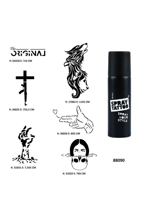 Savaş ve Zombi Spray Tattoo Geçici Dövme Seti Dark Siyah Sprey