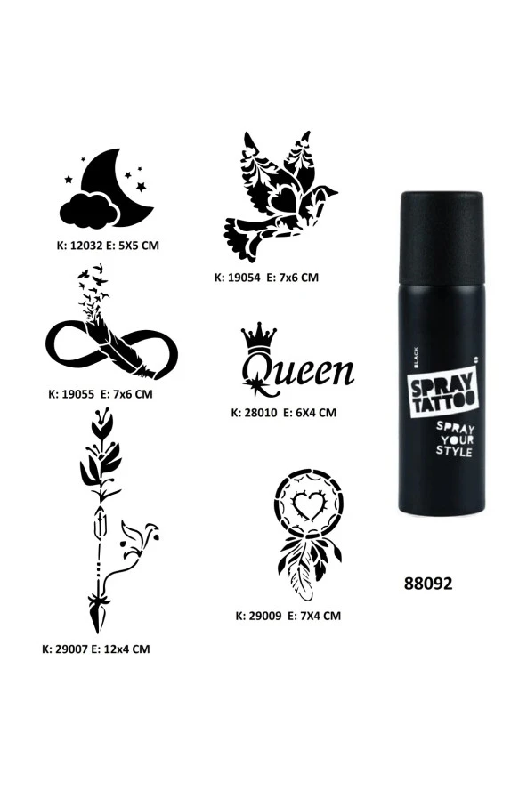 Düş Kapanı Sonsuzluk Spray Tattoo Geçici Dövme Seti Dark Siyah Sprey