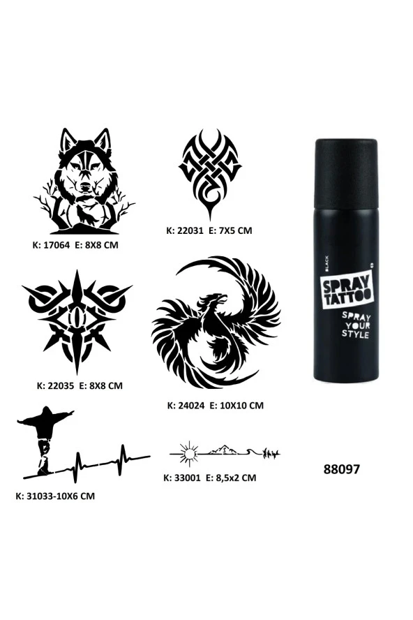 Vahşi Modeler Spray Tattoo Geçici Dövme Seti Dark Siyah Sprey