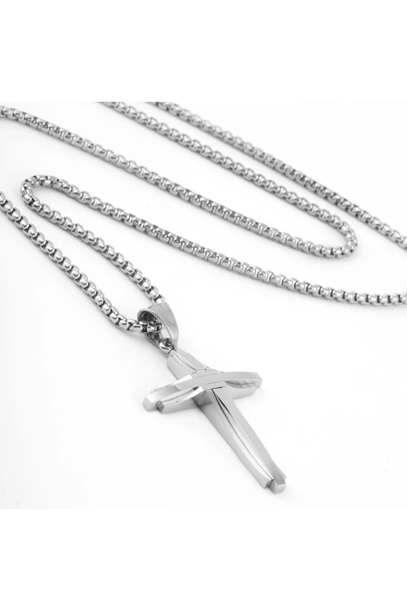Çelik Zincir Haç Kolye - Resim 2
