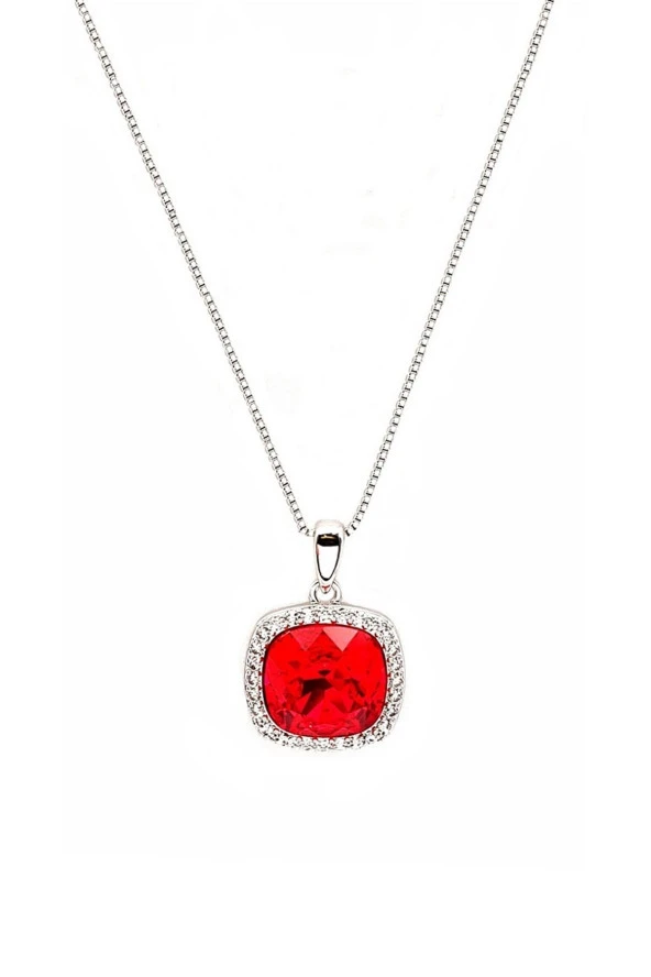 Kırmızı Swarovski Taşlı Kolye - Resim 2