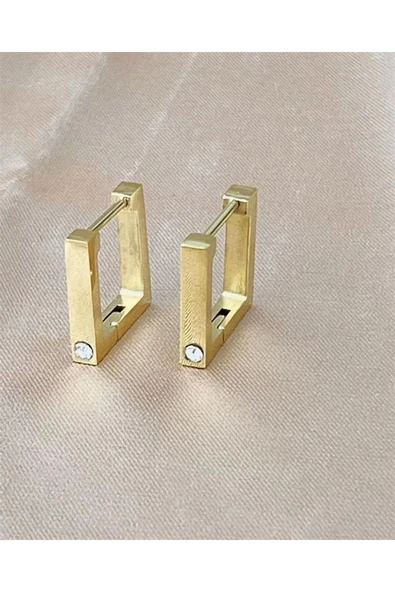 Welch Çelik Tek Taşlı Kare Küpe