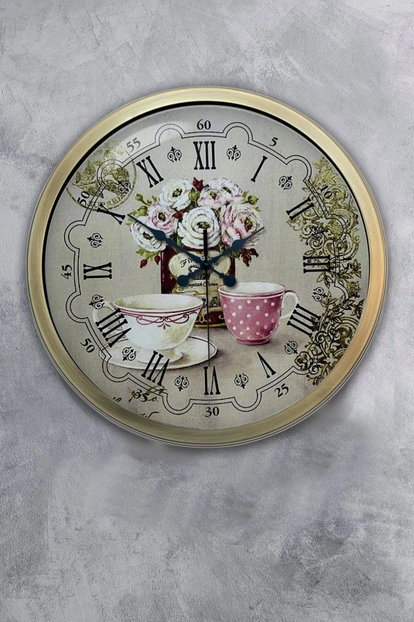 Hediyelik 40 cm Eskitme Metal Coffee Duvar Saati