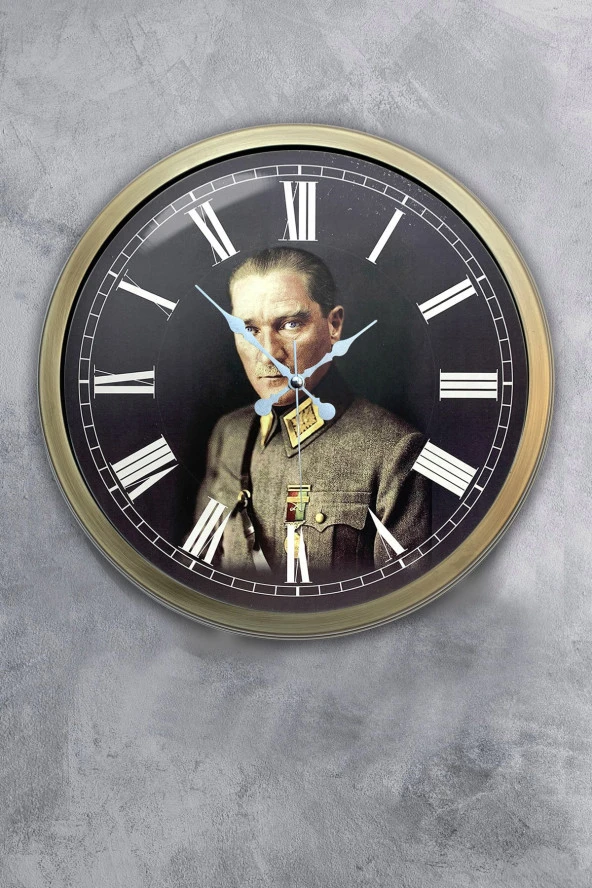 Hediyelik 40 cm Eskitme Metal Atatürk Duvar Saati