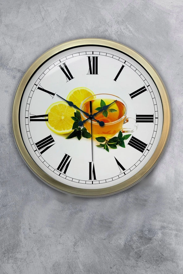 40 Cm Eskitme Metal Limonlu Çay Duvar Saati