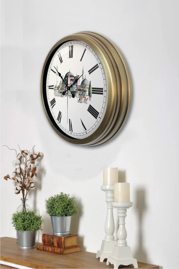 40 Cm Eskitme Metal Ayasofya Temalı Duvar Saati