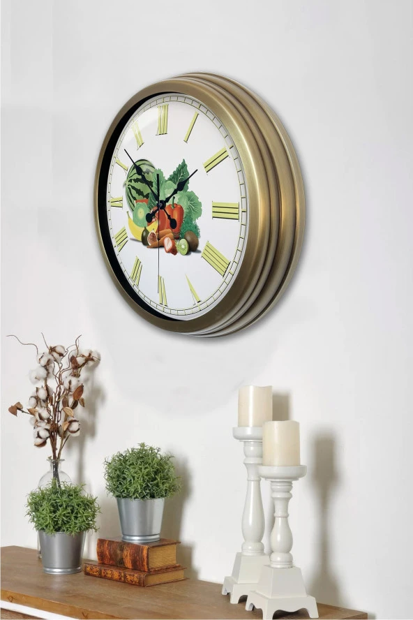 Hediyelik 40 Cm Eskitme Metal Meyve Duvar Saati