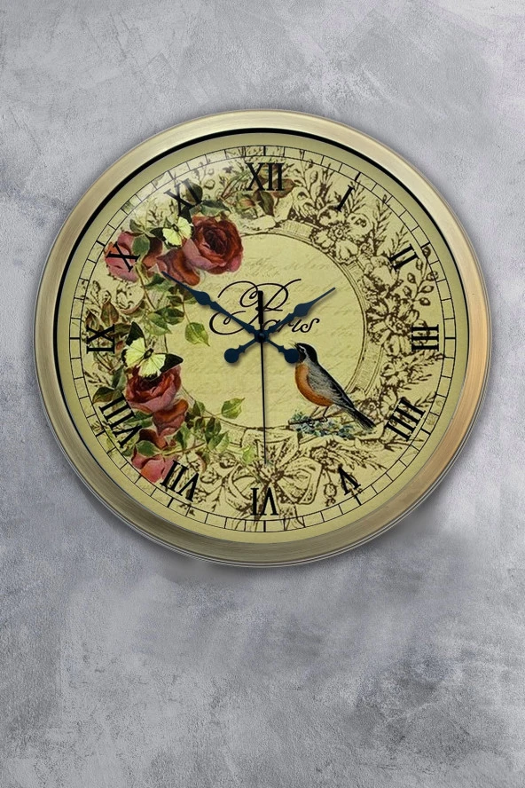 Hediyelik 40 Cm Eskitme Metal Paris Duvar Saati