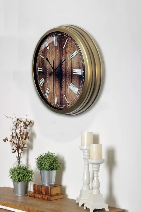 40 cm Eskitme Metal Wood Duvar Saati
