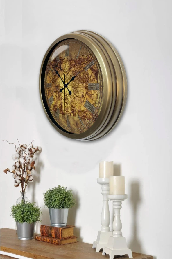 40 Cm Eskitme Metal Harita Duvar Saati