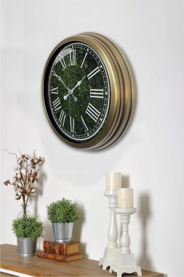 40 Cm Eskitme Metal Çimen Yeşili Duvar Saati