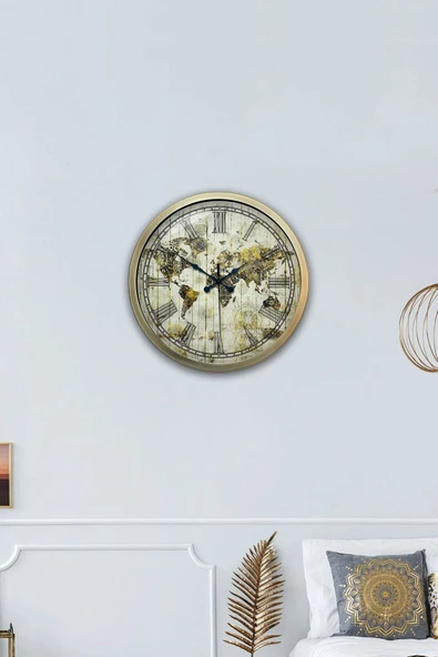 Kasva Concept Hediyelik 40 Cm Eskitme Metal Harita Duvar Saati - 4