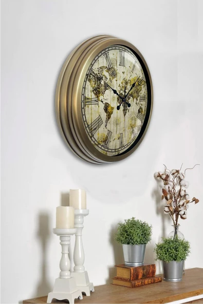 Kasva Concept Hediyelik 40 Cm Eskitme Metal Harita Duvar Saati - 2