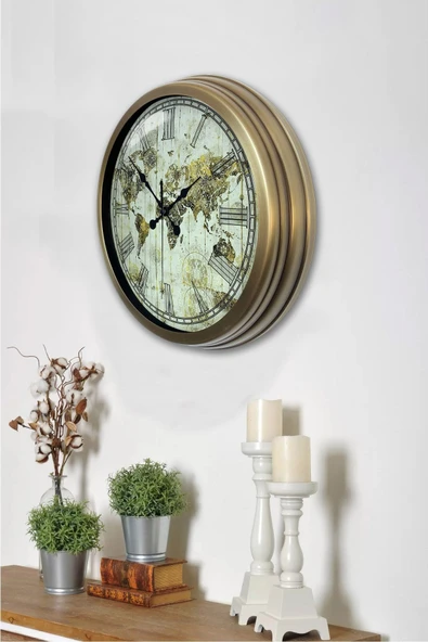 Kasva Concept Hediyelik 40 Cm Eskitme Metal Harita Duvar Saati - 3