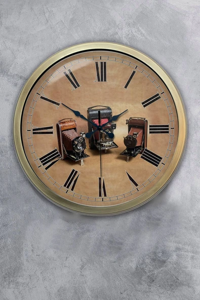 Dream Gift 40 Cm Eskitme Metal Fotoğraf Makinası Duvar Saati
