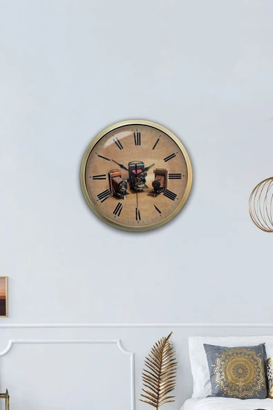 Dream Gift 40 Cm Eskitme Metal Fotoğraf Makinası Duvar Saati - 4