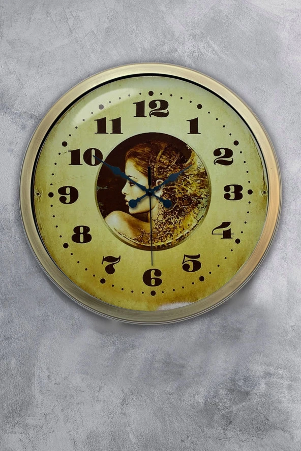 Platin Saat Eskitme Metal Eski Duvar Saati 40 cm