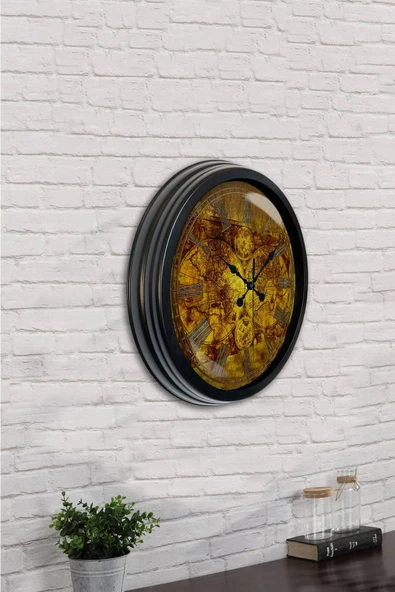 AİB STORE Hediyelik 40 Cm Siyah Metal Harita Duvar Saati - 2