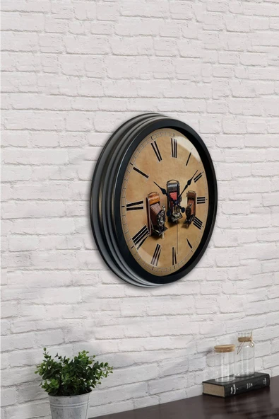 AİB STORE 40 Cm Siyah Metal Fotoğraf Makinası Duvar Saati - 2