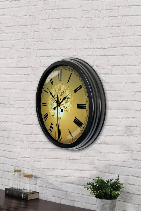 40 Cm Siyah Metal Güneş Duvar Saati