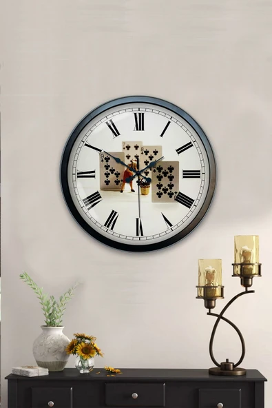 AİB STORE Hediyelik 40 Cm Siyah Metal Iskambil Duvar Saati - 4
