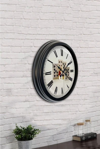 AİB STORE Hediyelik 40 Cm Siyah Metal Iskambil Duvar Saati - 2