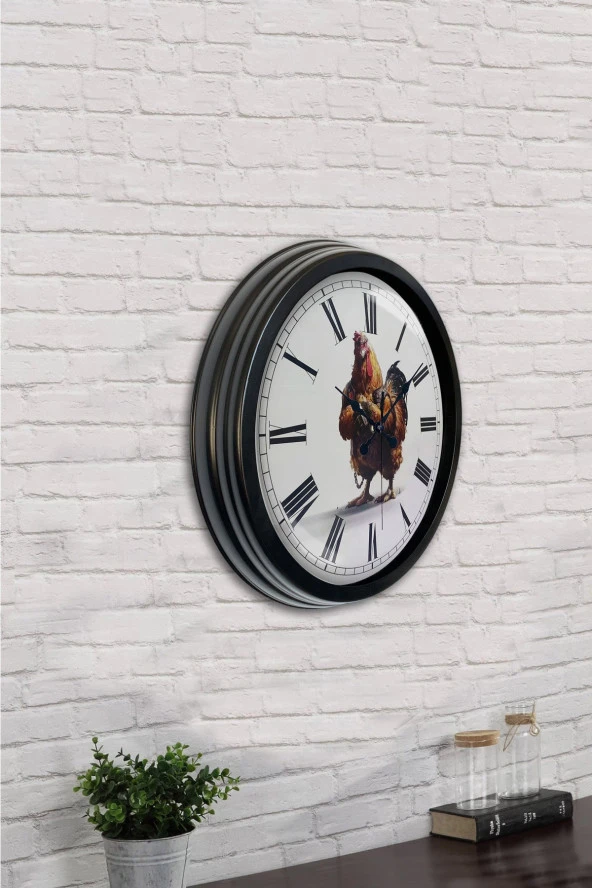 Hediyelik 40 Cm Siyah Metal Horoz Roma Rakamlı Duvar Saati