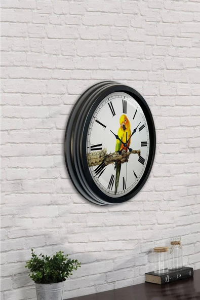 AİB STORE Hediyelik 40 Cm Siyah Metal Kuş Duvar Saati - 4
