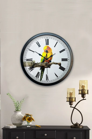 AİB STORE Hediyelik 40 Cm Siyah Metal Kuş Duvar Saati - 2