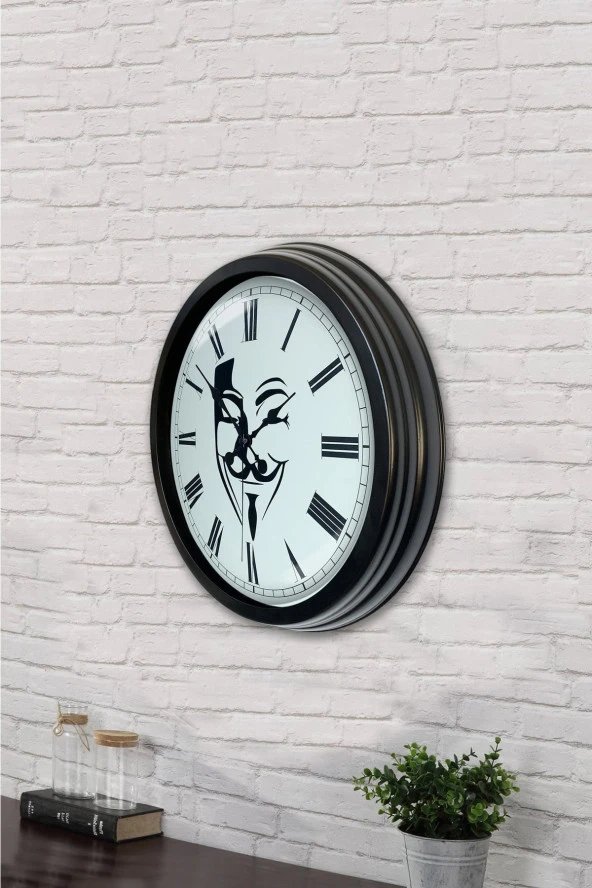 AİB STORE Hediyelik 40 Cm Siyah Metal Maske Duvar Saati - 3