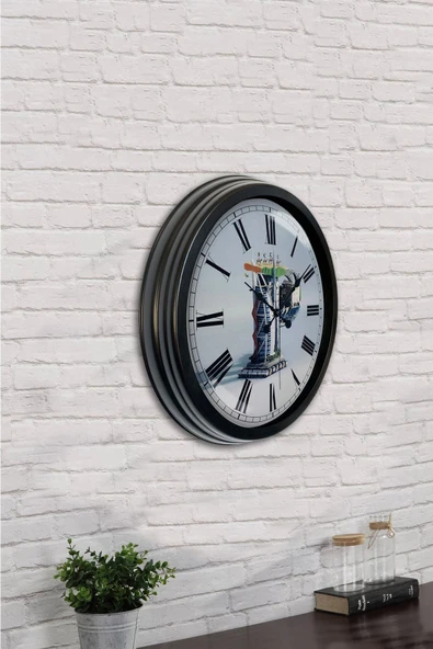 AİB STORE Hediyelik 40 Cm Siyah Metal Para Duvar Saati - 2
