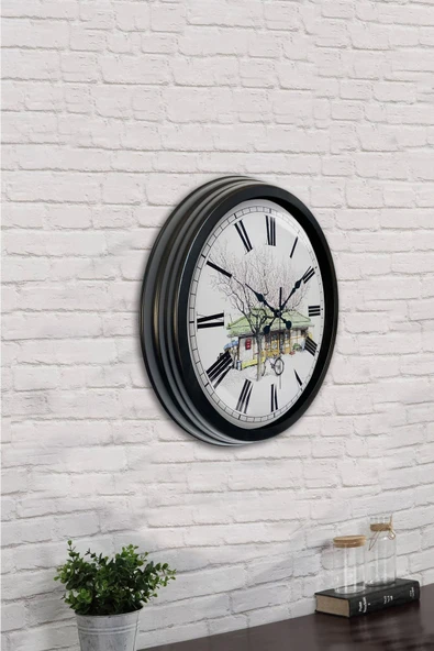 AİB STORE 40 Cm Siyah Metal Nostalji Ev Duvar Saati - 2