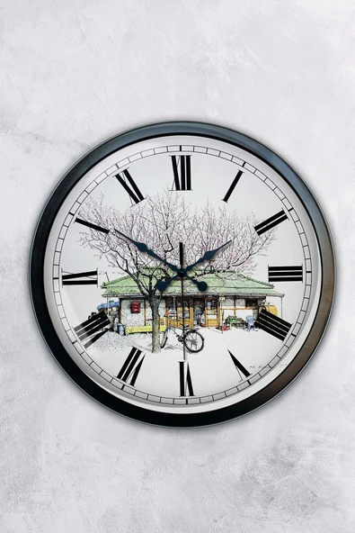 AİB STORE 40 Cm Siyah Metal Nostalji Ev Duvar Saati