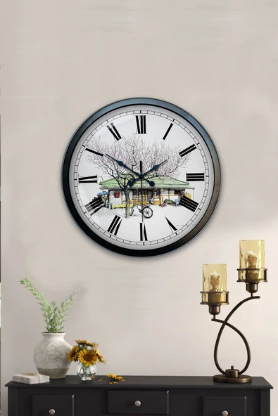 AİB STORE 40 Cm Siyah Metal Nostalji Ev Duvar Saati - 4