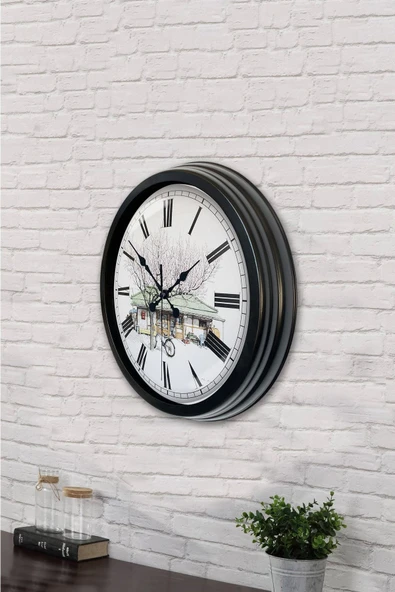 AİB STORE 40 Cm Siyah Metal Nostalji Ev Duvar Saati - 3