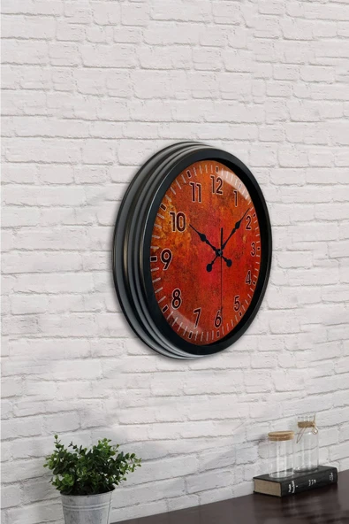 AİB STORE 40 Cm Siyah Metal Retro Red Duvar Saati - 4