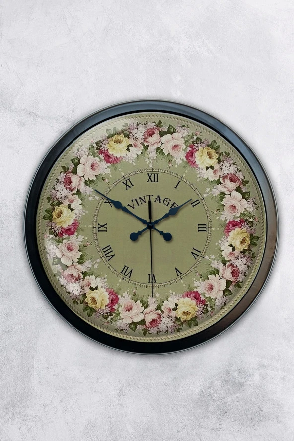 40 Cm Siyah Metal Vintage Duvar Saati