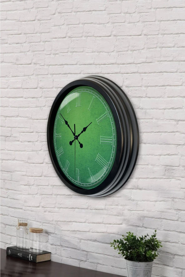 40 Cm Siyah Metal Yeşil Duvar Saati - Resim 3