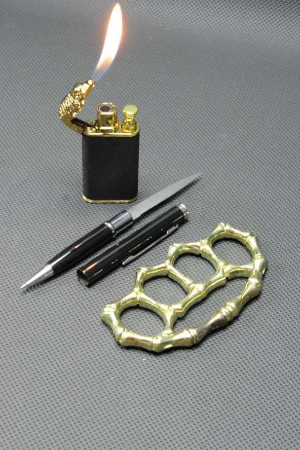Gizli Kalem Çakı ve Gold Kemik Mustali 3lü Set