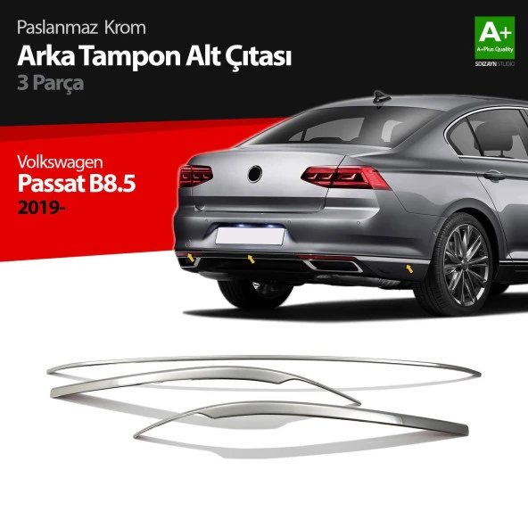 Volkswagen Passat B8.5 için Krom Arka Tampon Alt Çıtası 3 Parça 2019 Ve Üzeri