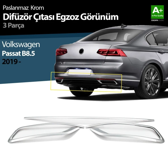 Volkswagen Passat B8.5 için Krom Egzoz Görünümü Difüzör Çıtası 3 Parça 2019 ve Üzeri - 1