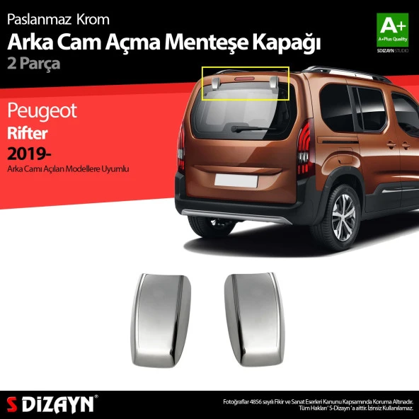 Peugeot Rifter Krom için Arka Cam Açma Menteşe Kapağı 2 Parça 2019 Üzeri