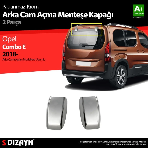 Opel Combo Krom için Arka Cam Açma Menteşe Kapağı 2 Parça 2019 Üzeri