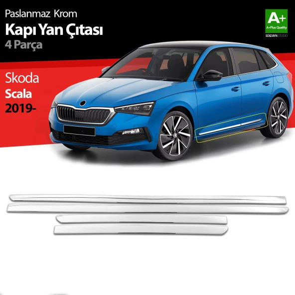 Skoda Scala Krom için Kapı Yan Çıtası 4 Parça 2019 Üzeri