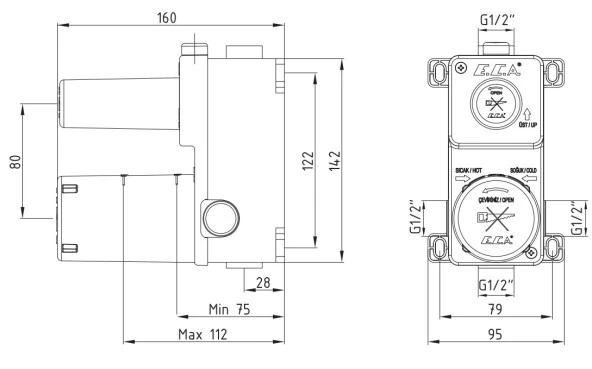 ECA Ankastre Banyo Bataryası Sıva Altı Grubu 2 Yollu 102166201 - 2